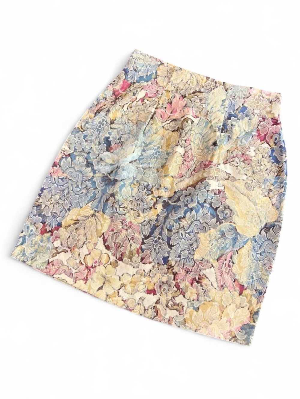 Vintage 90s Pastel Floral Brocade Skirt High Waisted Cottagecore